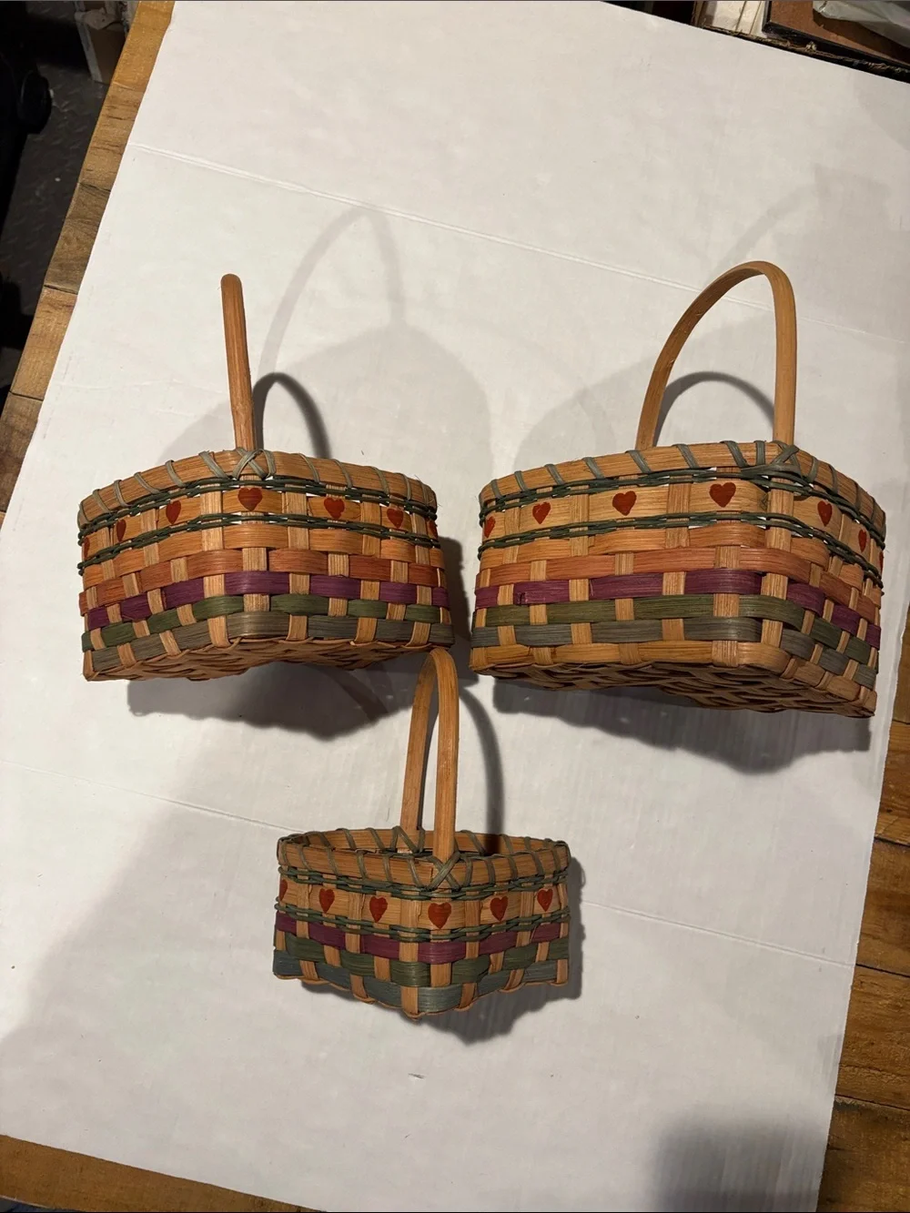 Heart-Shaped Woven Basket Set in Brown - 3 Piece